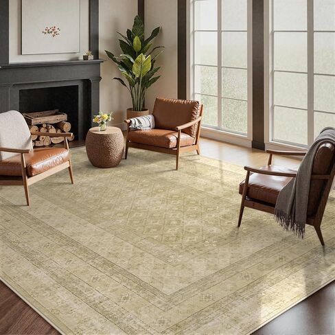 Lahome Vintage 8x10 Area Rugs, Soft Washable Rugs 8x10 Rugs for Living Room, Ultra-Thin Non-Slip Brown Bedroom Rug Stain Resistant Large Accent Rugs for Office Dining Room (8x10ft,Brown) in Kuwait