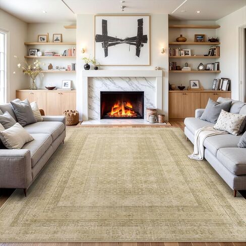 Lahome Vintage 8x10 Area Rugs, Soft Washable Rugs 8x10 Rugs for Living Room, Ultra-Thin Non-Slip Brown Bedroom Rug Stain Resistant Large Accent Rugs for Office Dining Room (8x10ft,Brown) in Kuwait