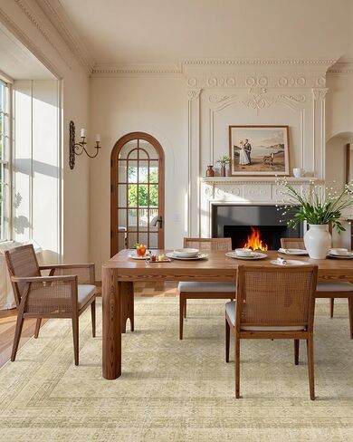 Lahome Vintage 8x10 Area Rugs, Soft Washable Rugs 8x10 Rugs for Living Room, Ultra-Thin Non-Slip Brown Bedroom Rug Stain Resistant Large Accent Rugs for Office Dining Room (8x10ft,Brown) in Kuwait