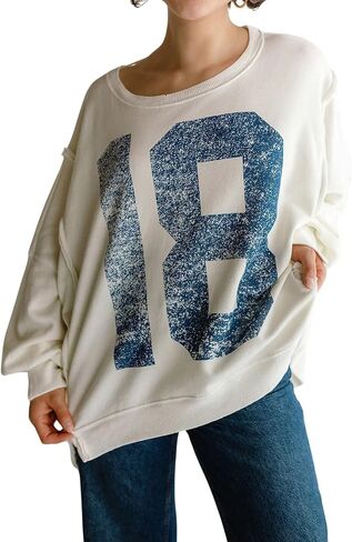 utcoco Oversized Sweatshirt for Women Letter Graphic Crew Neck Long Sleeve Shirts Fashion Hoodies Tops in Saudi Arabia