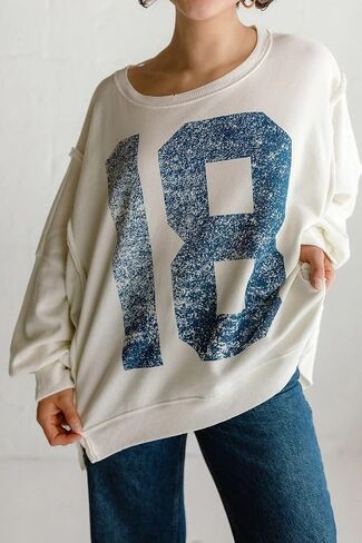 utcoco Oversized Sweatshirt for Women Letter Graphic Crew Neck Long Sleeve Shirts Fashion Hoodies Tops in Saudi Arabia