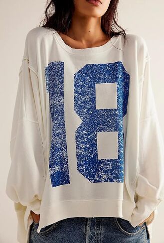 utcoco Oversized Sweatshirt for Women Letter Graphic Crew Neck Long Sleeve Shirts Fashion Hoodies Tops in Saudi Arabia