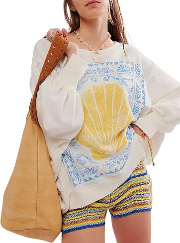 utcoco Oversized Sweatshirt for Women Letter Graphic Crew Neck Long Sleeve Shirts Fashion Hoodies Tops in Saudi Arabia