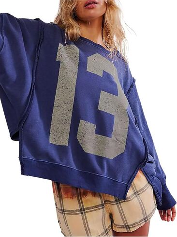 utcoco Oversized Sweatshirt for Women Letter Graphic Crew Neck Long Sleeve Shirts Fashion Hoodies Tops in Saudi Arabia