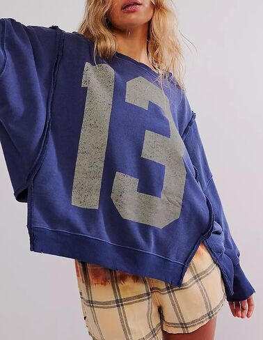 utcoco Oversized Sweatshirt for Women Letter Graphic Crew Neck Long Sleeve Shirts Fashion Hoodies Tops in Saudi Arabia