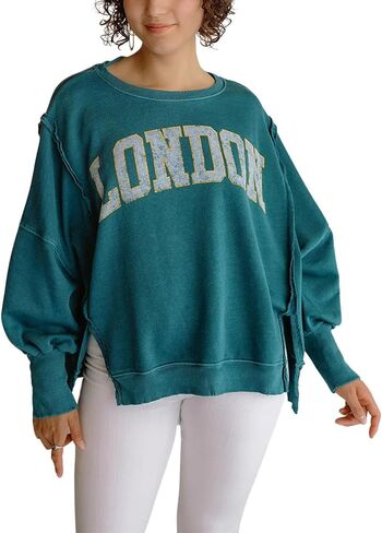 utcoco Oversized Sweatshirt for Women Letter Graphic Crew Neck Long Sleeve Shirts Fashion Hoodies Tops in Saudi Arabia
