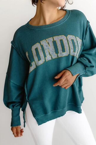utcoco Oversized Sweatshirt for Women Letter Graphic Crew Neck Long Sleeve Shirts Fashion Hoodies Tops in Saudi Arabia