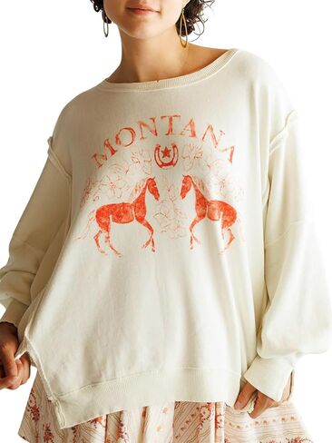 سويت شيرت نسائي كبير الحجم من utcoco برقبة دائرية وأكمام طويلة وقمصان بقلنسوة عصرية in Kuwait