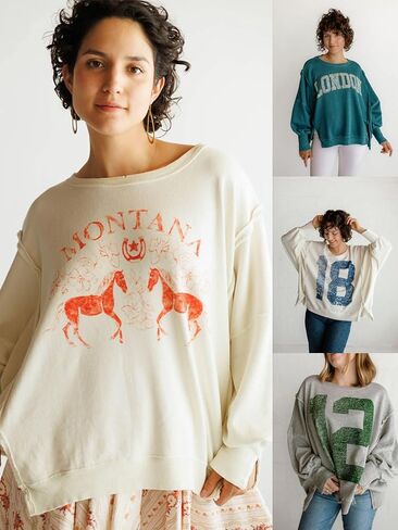 سويت شيرت نسائي كبير الحجم من utcoco برقبة دائرية وأكمام طويلة وقمصان بقلنسوة عصرية in Kuwait