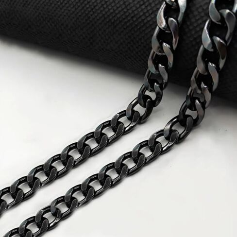 طويلة تاو 55 "DIY الحديد سلسلة مسطحة حزام حقيبة يد سلاسل الملحقات محفظة الأشرطة الكتف عبر الجسم استبدال الأشرطة، مع أبازيم معدنية (بندقية سوداء) in Kuwait