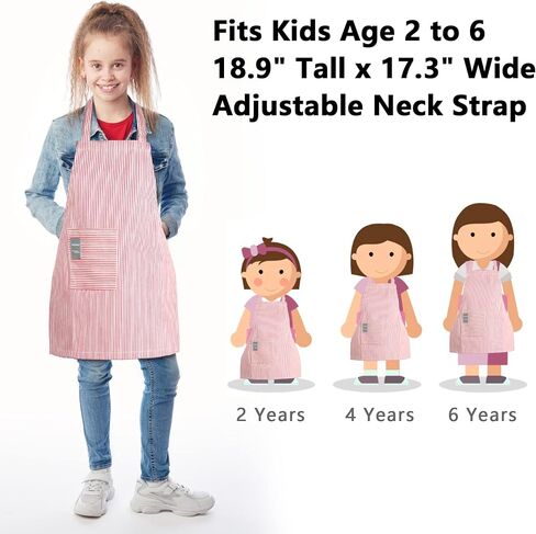 Kids Apron, Toddler Cotton Adjustable Bib Chef Apron with Pocket, For Children Age 2 to 5 years, Boys Girls in Saudi Arabia