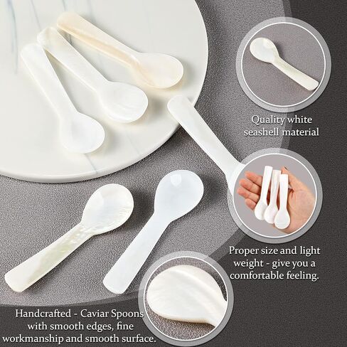 Caviar Spoons Mother of Pearl MOP Caviar Spoons with Hand Craft W Round Handle for Caviar, Egg, Ice Cream, Salt, Coffee Serving, Restaurant Serving Set (6 Pieces, 3.55 Inch) in Kuwait