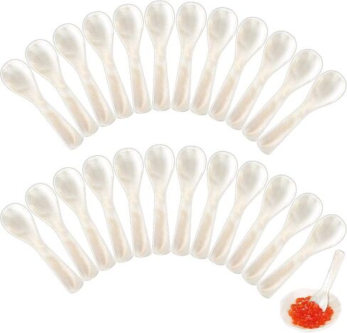 Caviar Spoons Mother of Pearl MOP Caviar Spoons with Hand Craft W Round Handle for Caviar, Egg, Ice Cream, Salt, Coffee Serving, Restaurant Serving Set (6 Pieces, 3.55 Inch) in Kuwait