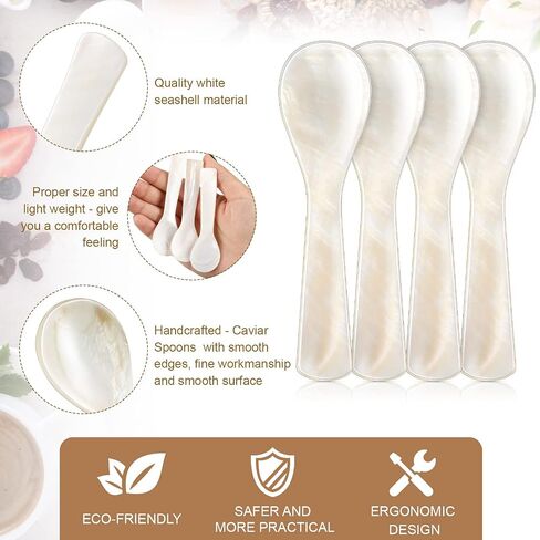 Caviar Spoons Mother of Pearl MOP Caviar Spoons with Hand Craft W Round Handle for Caviar, Egg, Ice Cream, Salt, Coffee Serving, Restaurant Serving Set (6 Pieces, 3.55 Inch) in Kuwait