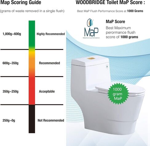 مرحاض WOODBRIDGEE قطعة واحدة مع مقعد إغلاق ناعم، ارتفاع الكرسي، 1.28 GPF مزدوج، مستشعر للماء، 1000 جرام MaP Flushing Score مرحاض مع زر ذهبي مصقول T0001-BG، أبيض in Kuwait