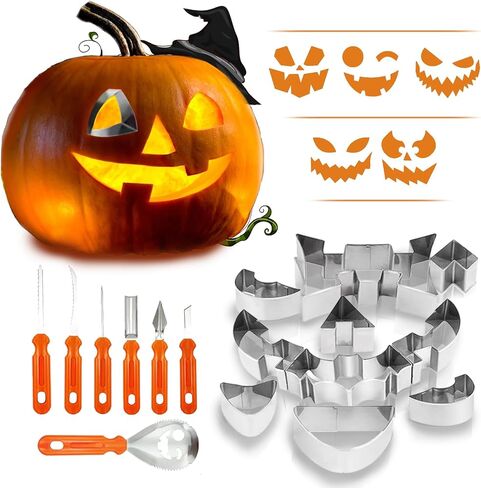 pumpkin carving tools bulk for party,halloween pumpkin carving kit with stencils adults,pumpkin carving tools family pack,kid safe pumpkin carving set (24 PCS) in Saudi Arabia