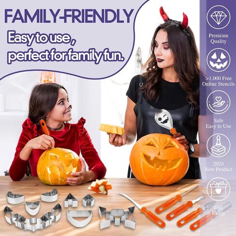 pumpkin carving tools bulk for party,halloween pumpkin carving kit with stencils adults,pumpkin carving tools family pack,kid safe pumpkin carving set (24 PCS) in Saudi Arabia