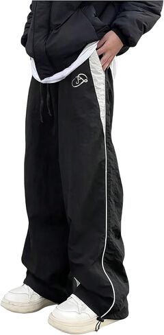 GORGLITTER Men's Drawstring Waist Cargo Pants Letter Print Wide Leg Y2k Pants Black XX-Large in Saudi Arabia