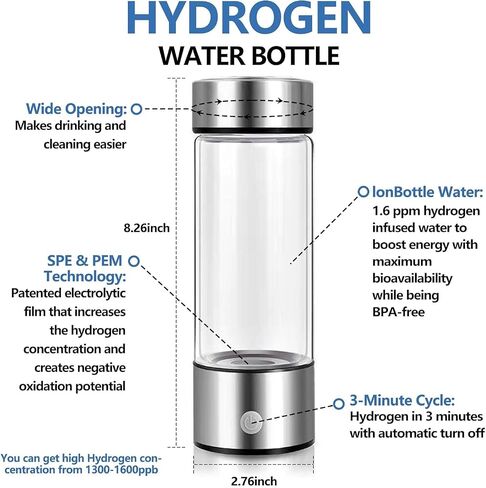 Hydrogen Water Bottle, Portable Hydrogen Water Ionizer Machine, Hydrogen Water Generator, Rechargeable Hydrogen Rich Water Glass Health Cup for Home Travel (Silvery) in Saudi Arabia