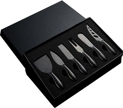 Black Cheese Knives Set 6 Piece Slicer Cutter Fork Spreader Tool Collection Stainless Steel in Saudi Arabia