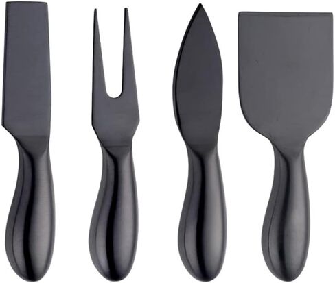 Black Cheese Knives Set 6 Piece Slicer Cutter Fork Spreader Tool Collection Stainless Steel in Saudi Arabia