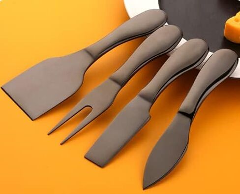 Black Cheese Knives Set 6 Piece Slicer Cutter Fork Spreader Tool Collection Stainless Steel in Saudi Arabia