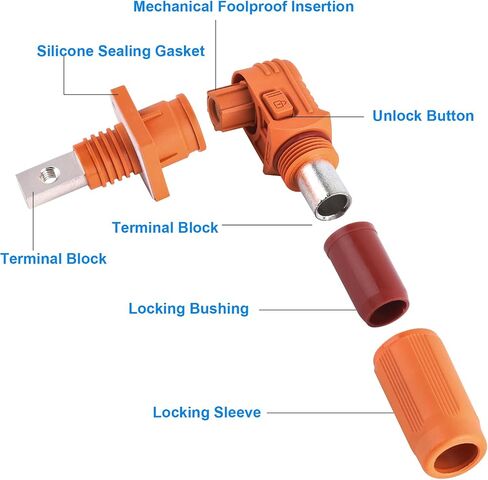 Battery Energy Storage Connector, Connectors High Current Quick Plug Terminal Flame Retardant IP67 Waterproof Elbow Power Terminal Right Angle Crimping Wiring 120A/200A (Positive Electrode) in Kuwait
