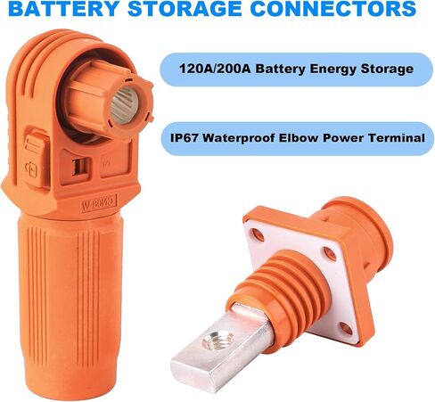 Battery Energy Storage Connector, Connectors High Current Quick Plug Terminal Flame Retardant IP67 Waterproof Elbow Power Terminal Right Angle Crimping Wiring 120A/200A (Positive Electrode) in Kuwait