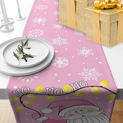 Pink Santa Christmas Table Runner, Ho Ho Ho Kitchen Dining Table Decorations for Indoor Outdoor Home Party Decor 13 x 72 Inch in Saudi Arabia