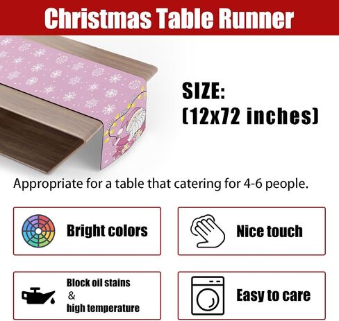 Pink Santa Christmas Table Runner, Ho Ho Ho Kitchen Dining Table Decorations for Indoor Outdoor Home Party Decor 13 x 72 Inch in Saudi Arabia