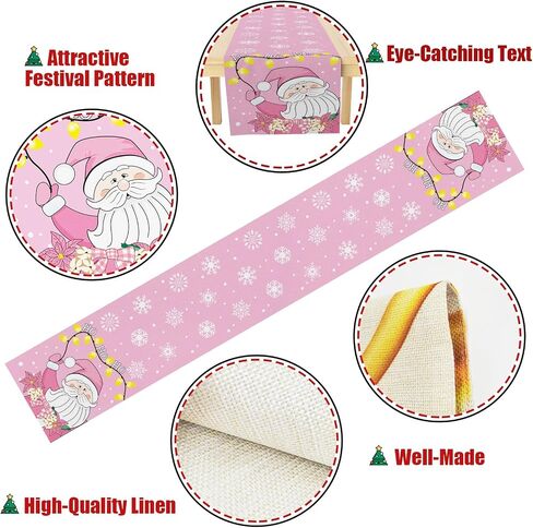 Pink Santa Christmas Table Runner, Ho Ho Ho Kitchen Dining Table Decorations for Indoor Outdoor Home Party Decor 13 x 72 Inch in Saudi Arabia