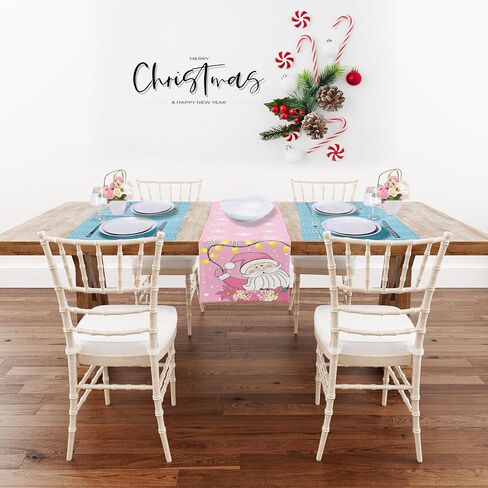 Pink Santa Christmas Table Runner, Ho Ho Ho Kitchen Dining Table Decorations for Indoor Outdoor Home Party Decor 13 x 72 Inch in Saudi Arabia
