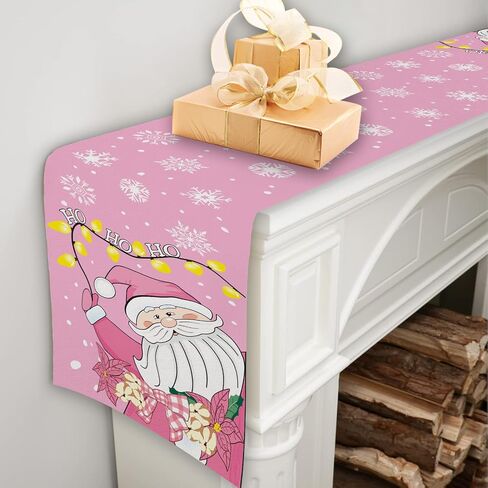 Pink Santa Christmas Table Runner, Ho Ho Ho Kitchen Dining Table Decorations for Indoor Outdoor Home Party Decor 13 x 72 Inch in Saudi Arabia