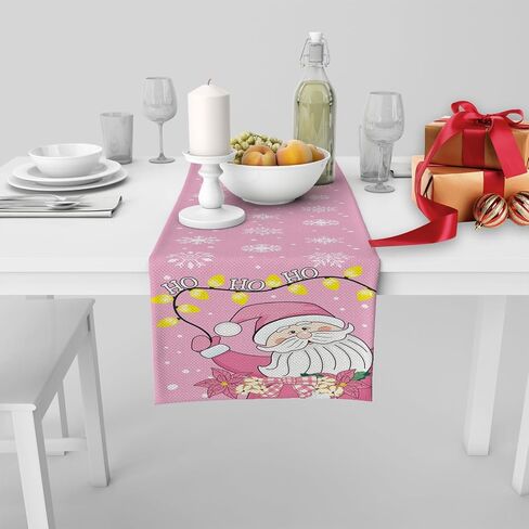 Pink Santa Christmas Table Runner, Ho Ho Ho Kitchen Dining Table Decorations for Indoor Outdoor Home Party Decor 13 x 72 Inch in Saudi Arabia
