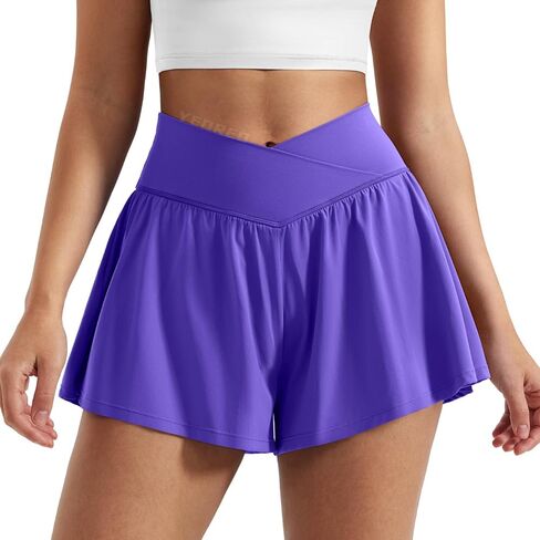 YEOREO Women Flowy Athletic Shorts 3.6" Workout Tennis Skorts Golf Skirts with Pocket for Running Gym in Kuwait
