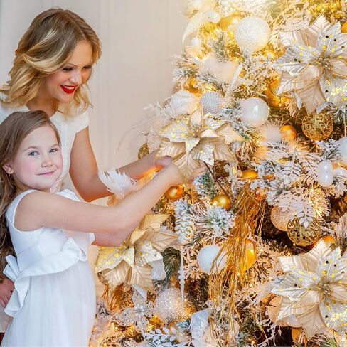 Hotop 6 Pcs Christmas Glitter Poinsettia Flowers 11 Inch Long Stem Artificial Christmas Tree Poinsettia Decorations Artificial Fake Poinsettia Flowers for Xmas Tree Ornaments Wedding Holiday (Black) in Saudi Arabia