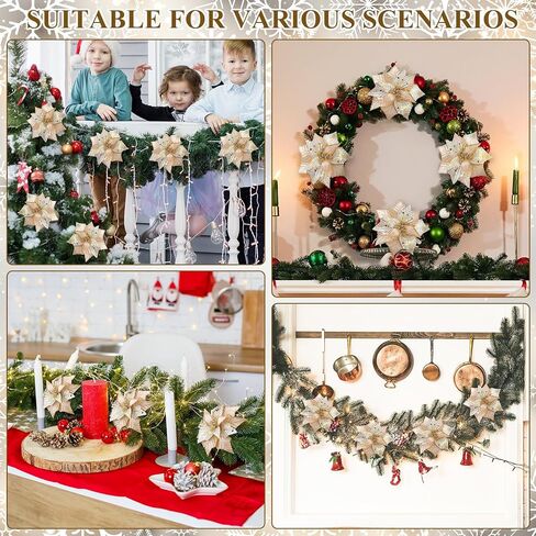 Hotop 6 Pcs Christmas Glitter Poinsettia Flowers 11 Inch Long Stem Artificial Christmas Tree Poinsettia Decorations Artificial Fake Poinsettia Flowers for Xmas Tree Ornaments Wedding Holiday (Black) in Saudi Arabia