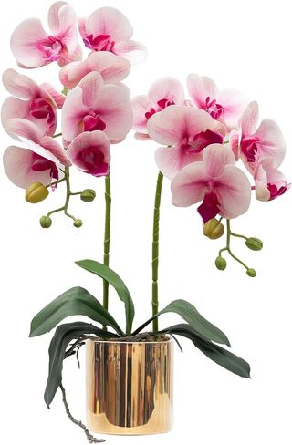 Artificial Orchid Flowers White Faux Orchids with Ceramic Vase Vivid Fake Phalaenopsis Flower Arrangement Gorgeous Artificial Plants for Office Desk Wedding Party Exhibition Center & Home Table Decor in Kuwait