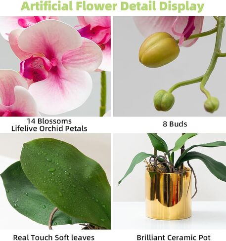 Artificial Orchid Flowers White Faux Orchids with Ceramic Vase Vivid Fake Phalaenopsis Flower Arrangement Gorgeous Artificial Plants for Office Desk Wedding Party Exhibition Center & Home Table Decor in Kuwait