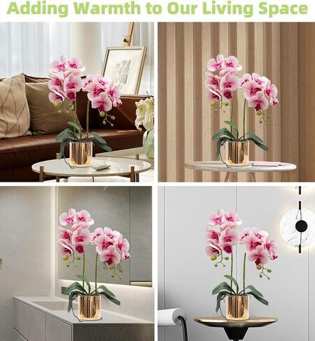 Artificial Orchid Flowers White Faux Orchids with Ceramic Vase Vivid Fake Phalaenopsis Flower Arrangement Gorgeous Artificial Plants for Office Desk Wedding Party Exhibition Center & Home Table Decor in Kuwait