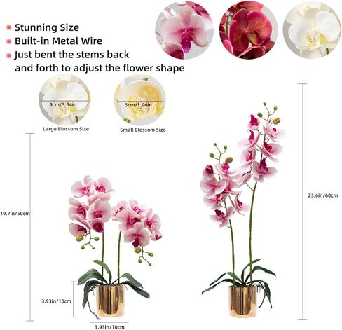 Artificial Orchid Flowers White Faux Orchids with Ceramic Vase Vivid Fake Phalaenopsis Flower Arrangement Gorgeous Artificial Plants for Office Desk Wedding Party Exhibition Center & Home Table Decor in Kuwait