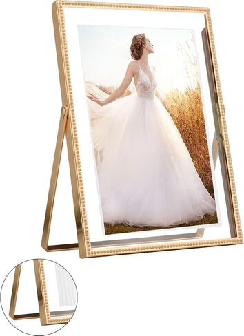 Gold 5x7'' Floating Frame 2Pack For Picture 3.5x5'', 4x6'', Beaded Thin Metal Edge Frames, Adjustable Tabletop/Shelf Photo Frame, Classy Wedding Gift and Home, Office Decor Frame in Saudi Arabia