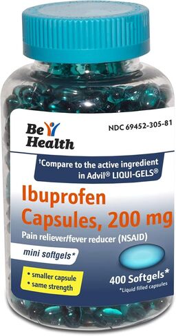 Be Health Mini Ibuprofen 200 Mg Softgels, Pain Reliever/Fever Reducer, Made in USA, 400 Count in Saudi Arabia