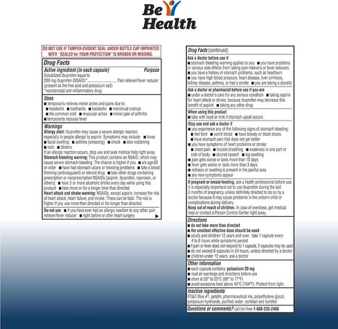 Be Health Mini Ibuprofen 200 Mg Softgels, Pain Reliever/Fever Reducer, Made in USA, 400 Count in Saudi Arabia