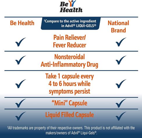 Be Health Mini Ibuprofen 200 Mg Softgels, Pain Reliever/Fever Reducer, Made in USA, 400 Count in Saudi Arabia