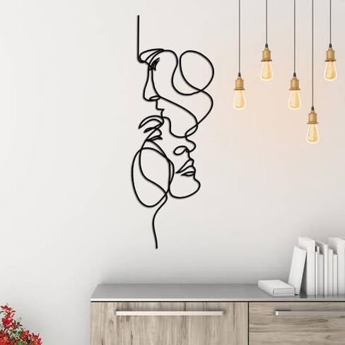 Metal Facial Line Minimalist Art Wall Sculpture Abstract Metal Wire Geometric Facial Line Drawing Art Statue Modern Black Home Hanging Wall Art Decor for Living Room Bedroom Office(15.8 * 5.5inch) in Saudi Arabia