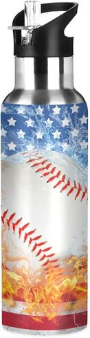 زجاجة مياه زرقاء بعلم الولايات المتحدة مع غطاء من القش للأولاد معزولة من الفولاذ المقاوم للصدأ قارورة مياه رياضية، 20 أونصة باردة وساخنة in Saudi Arabia
