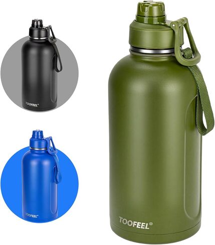 زجاجة مياه معزولة بوزن 32 أونصة من توفييل، زجاجة مياه معزولة بتفريغ الهواء بجدار مزدوج مع شفاطة، غطاء قفل مقاوم للتسرب مع فوهة من السيليكون الناعم، قابلة لإعادة الاستخدام، خالية من مادة BPA، أسود منتصف الليل in Kuwait