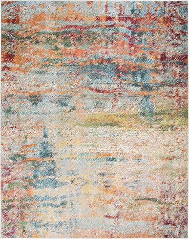 SAFAVIEH Monaco Collection Area Rug - 6'7" x 9'2", Teal & Orange, Modern Boho Abstract Design, Non-Shedding & Easy Care, Ideal for High Traffic Areas in Living Room, Bedroom (MNC262M) in Saudi Arabia