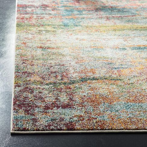 SAFAVIEH Monaco Collection Area Rug - 6'7" x 9'2", Teal & Orange, Modern Boho Abstract Design, Non-Shedding & Easy Care, Ideal for High Traffic Areas in Living Room, Bedroom (MNC262M) in Saudi Arabia
